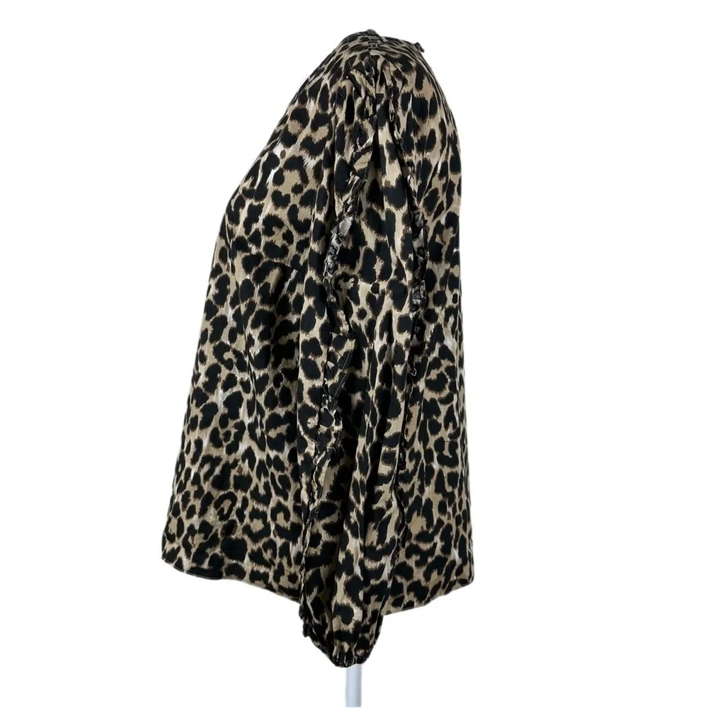 NWT J. Crew Leopard Ruffle Long Sleeve Top